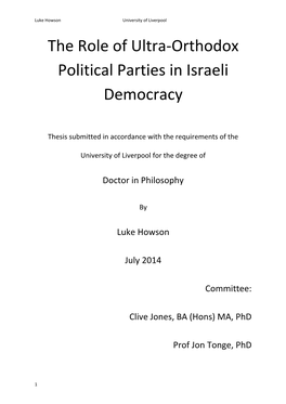The Role of Ultra-Orthodox Political Parties in Israeli Democracy