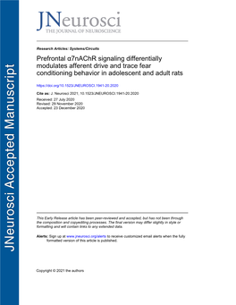 Prefrontal Α7nachr Signaling Differentially Modulates Afferent