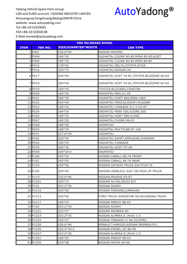 Passenger Car Brake Shoes FBK Number List