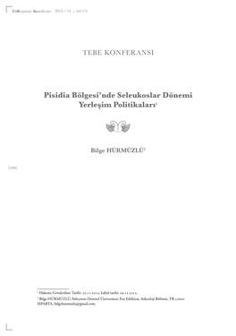 Pisidia Bölgesi'nde Seleukoslar Dönemi Yerleşim Politikaları1