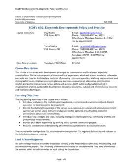 ECDEV 602: Economic Development: Policy and Practice