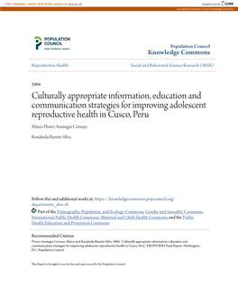 Culturally Appropriate Information, Education and Communication Strategies for Improving Adolescent Reproductive Health in Cusco, Peru Marco Florez-Arestegui Cornejo