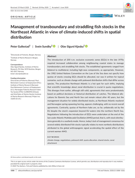 Management of Transboundary and Straddling Fish Stocks in the Northeast Atlantic in View of Climate-Induced Shifts in Spatial Distribution
