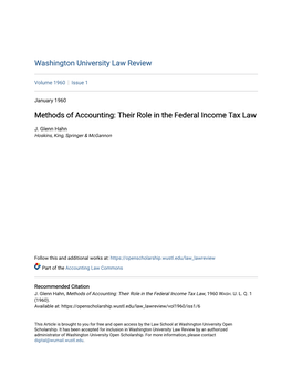 Methods of Accounting: Their Role in the Federal Income Tax Law