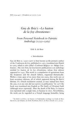 Guy De Bre`S's »Le Baston De La Foy Chrestienne«