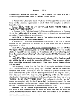 Romans 11:27-28 Romans 11:27-Paul Cites Isaiah 59:21, 27:9