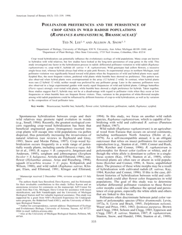 Pollinator Preferences and the Persistence of Crop Genes in Wild Radish Populations (Raphanus Raphanistrum, Brassicaceae)1