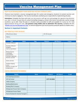 Vaccine Management Plan