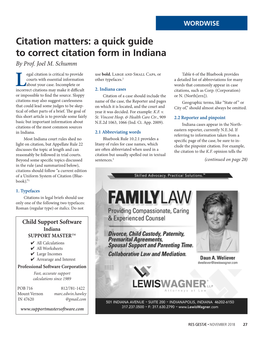 Citation Matters: a Quick Guide to Correct Citation Form in Indiana by Prof