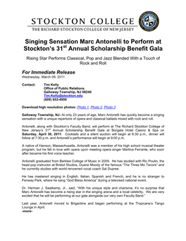 Singing Sensation Marc Antonelli to Perform at Stockton's 31St Annual