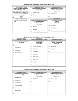 Libertarian Party, Sample Ballot, Primary Election, May 12, 2020