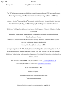 The Na+/Glucose Co-Transporter Inhibitor Canagliflozin Activates AMP-Activated Protein Kinase by Inhibiting Mitochondrial Function and Increasing Cellular AMP Levels