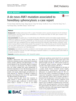 A De Novo ANK1 Mutation Associated to Hereditary Spherocytosis: a Case Report