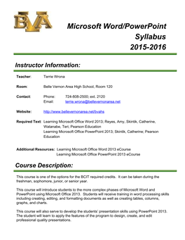 Microsoft Word/Powerpoint Syllabus 20152016