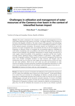 Challenges in Utilization and Management of Water Resources of the Camenca River Basin in the Context of Intensified Human Impact