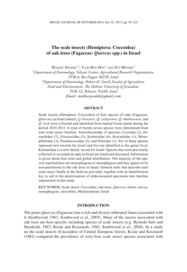 The Scale Insects (Hemiptera: Coccoidea) of Oak Trees (Fagaceae: Quercus Spp.) in Israel