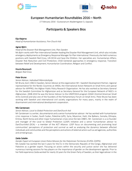 European Humanitarian Roundtables 2016 – North Participants