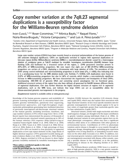 Copy Number Variation at the 7Q11.23 Segmental Duplications Is a Susceptibility Factor for the Williams-Beuren Syndrome Deletion