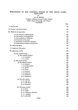 Monograph of the Cyprinid Fis~Hes of the Genus Garra Hamilton (173)