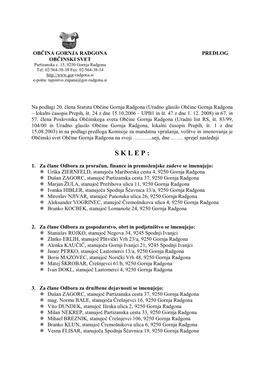 O Imenovanju Članov V Odbore in Komisije 2010-2014