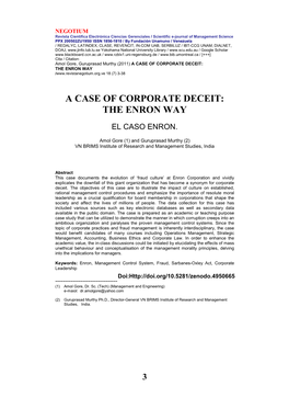 A Case of Corporate Deceit: the Enron Way / 18 (7) 3-38