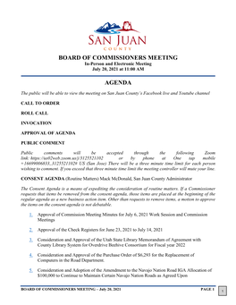 Board of Commissioners Meeting Agenda