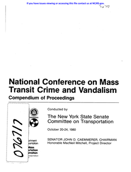 National Conference on Mass. Transit Crime and Vandali.Sm Compendium of Proceedings