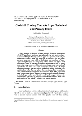 Covid-19 Tracing Contacts Apps: Technical and Privacy Issues
