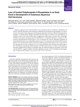 Loss of Inositol Polyphosphate 5-Phosphatase Is an Early Event in Development of Cutaneous Squamous Cell Carcinoma