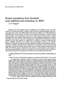 Roman Inscriptions from Scotland: Some Additions and Corrections to RIB I L J F Keppie*