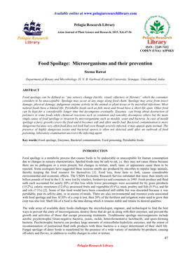 Food Spoilage: Microorganisms and Their Prevention