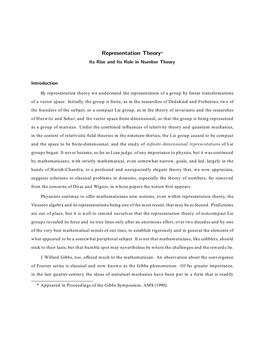 Representation Theory* Its Rise and Its Role in Number Theory