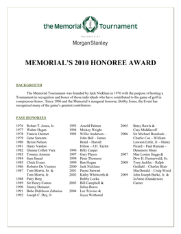 Memorial's 2010 Honoree Award