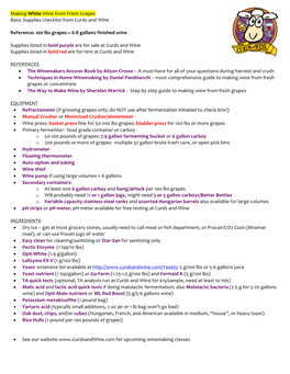 Making White Wine from Fresh Grapes Basic Supplies Checklist from Curds and Wine