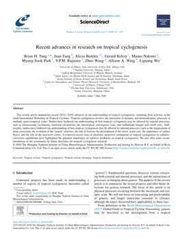 Recent Advances in Research on Tropical Cyclogenesis