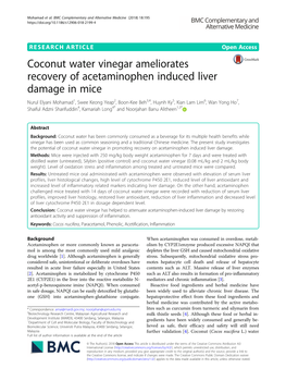 Coconut Water Vinegar Ameliorates Recovery of Acetaminophen Induced
