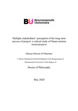 Multiple Stakeholders' Perception of the Long-Term Success of Project: a Critical Study of Oman Tourism Resort Projects