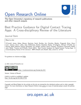 Best Practice Guidance for Digital Contact Tracing Apps: a Cross-Disciplinary Review of the Literature