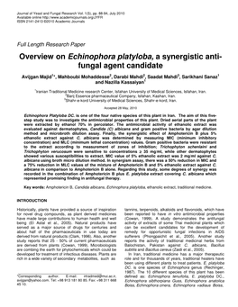 Overview on Echinophora Platyloba, a Synergistic Anti- Fungal Agent Candidate