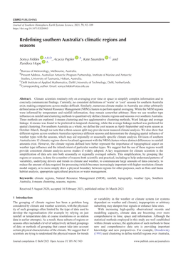 Redefining Southern Australia´S Climatic Regions and Seasons