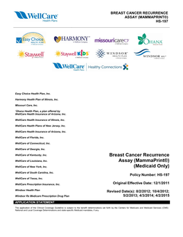 Breast Cancer Recurrence Assay (Mammaprint®) Hs-197