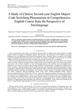 A Study of Chinese Second-Year English Majors' Code Switching