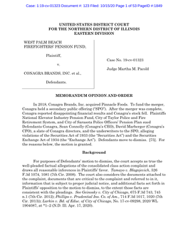 West Palm Beach Firefighters' Pension Fund, Et Al. V. Conagra