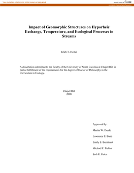 Impact of Geomorphic Structures on Hyporheic Exchange, Stream Temperature, and Stream Ecological Processes