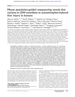 Mouse Population-Guided Resequencing Reveals That Variants in CD44 Contribute to Acetaminophen-Induced Liver Injury in Humans