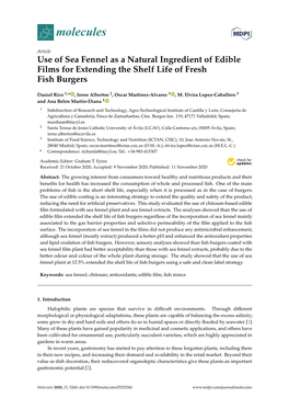 Use of Sea Fennel As a Natural Ingredient of Edible Films for Extending the Shelf Life of Fresh Fish Burgers