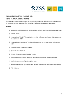 Annual General Meeting 27 August 2020