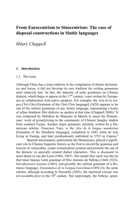 From Eurocentrism to Sinocentrism: the Case of Disposal Constructions in Sinitic Languages