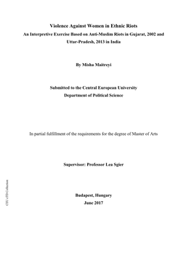 Violence Against Women in Ethnic Riots an Interpretive Exercise Based on Anti-Muslim Riots in Gujarat, 2002 and Uttar-Pradesh, 2013 in India