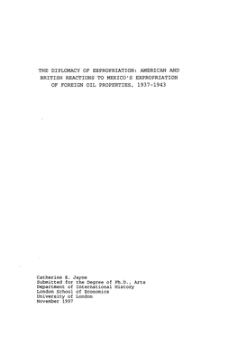 American and British Reactions to Mexico's Expropriation of Foreign Oil Properties, 1937-1943